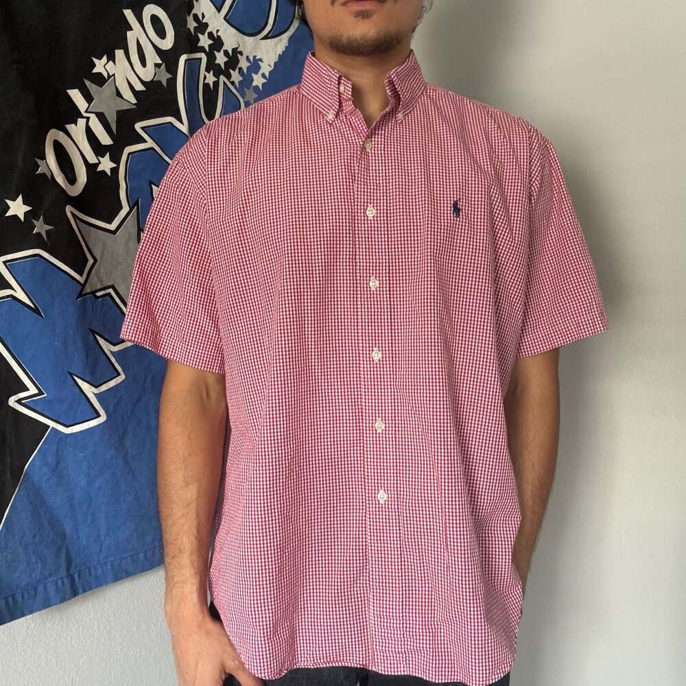 Polo Ralph Lauren Blake Red White Gingham Button Down Shirt Men’s Large 100% Cot